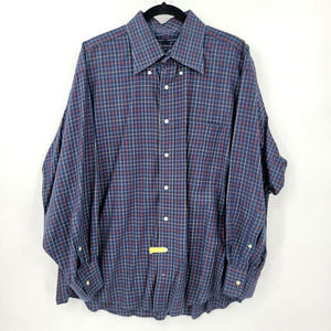 Tommy Hilfiger Mens XL Button Front Check Print Long Sleeve Shirt Pocket Blue